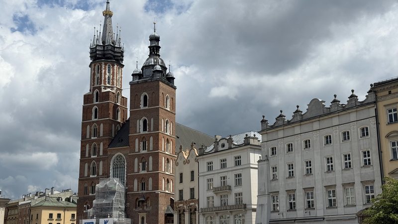 Gothic towers of St Mary's Basilica on the market square