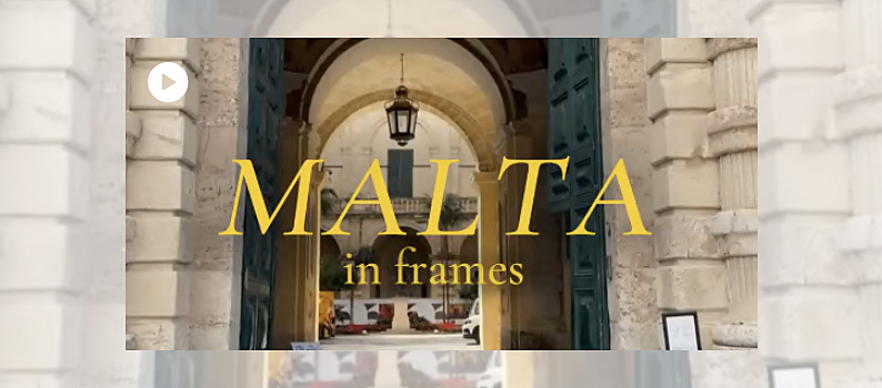 Malta in frames film title over a stone archway