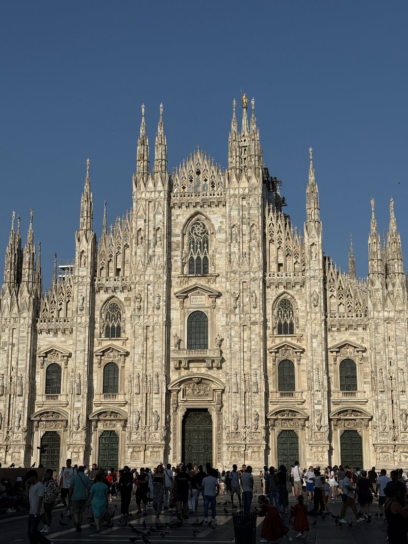 The white marble facade of Milan Cathedral