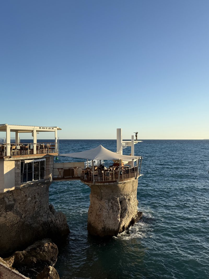 Seaside terrace on the rocks above the Mediterranean